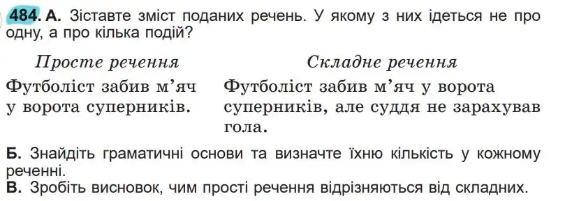 Зображення умови вправи номер 484 з підручника Українська Мова 5 клас Заболотний