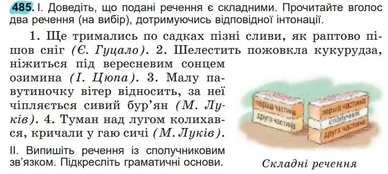 Зображення умови вправи номер 485 з підручника Українська Мова 5 клас Заболотний