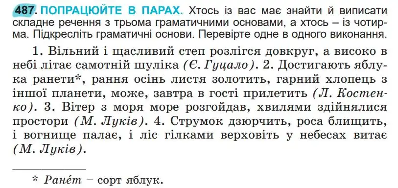 Зображення умови вправи номер 487 з підручника Українська Мова 5 клас Заболотний