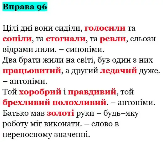 Зображення розв'язку вправи номер 96 з ГДЗ Українська Мова 5 клас Заболотний