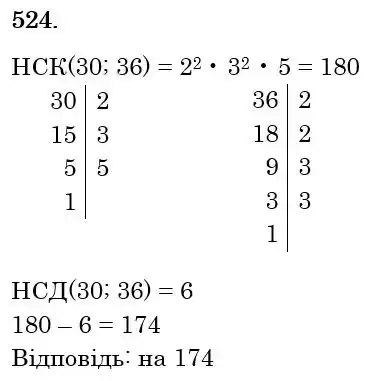 Зображення розв'язку задачі номер 524 з ГДЗ Математика 6 клас Бевз