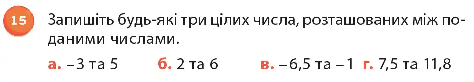 Зображення умови задачі номер 15 з підручника Математика 6 клас Біос