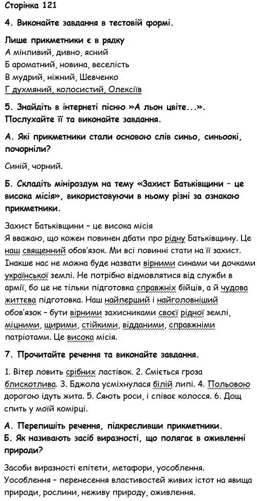 Зображення розв'язку вправи сторінку 121 з ГДЗ Українська Мова 6 клас Авраменко