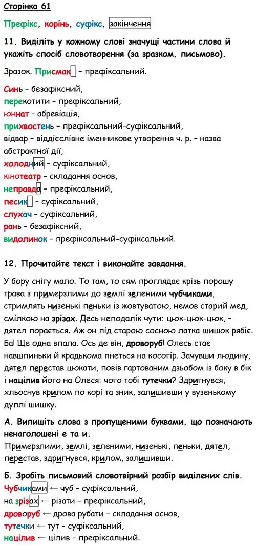 Зображення розв'язку вправи номер 61 з ГДЗ Українська Мова 6 клас Авраменко