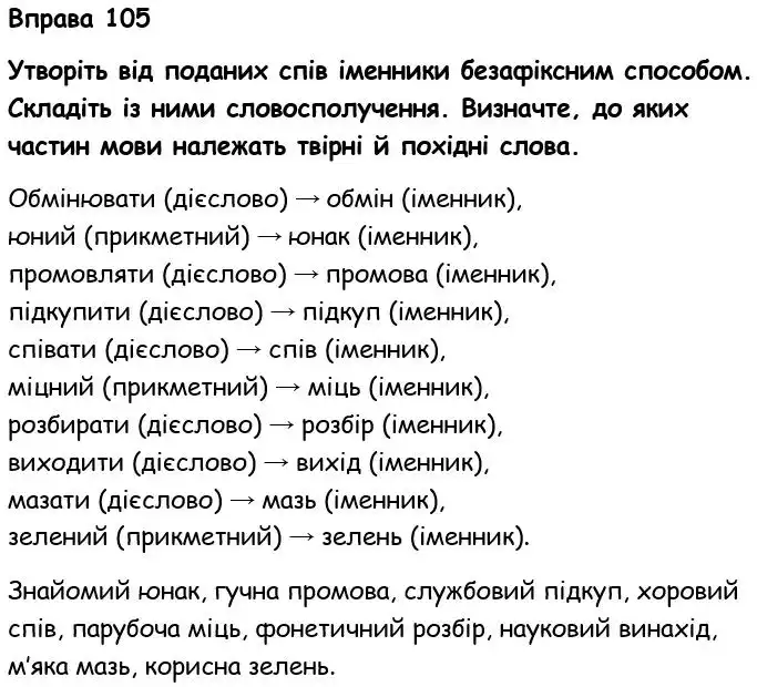 Зображення розв'язку вправи номер 105 з ГДЗ Українська Мова 6 клас Голуб