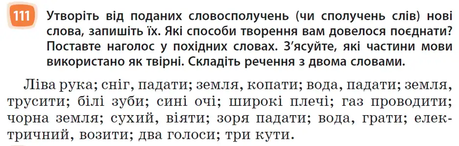 Зображення умови вправи номер 111 з підручника Українська Мова 6 клас Голуб