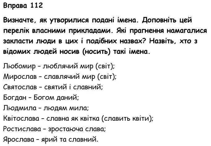 Зображення розв'язку вправи номер 112 з ГДЗ Українська Мова 6 клас Голуб