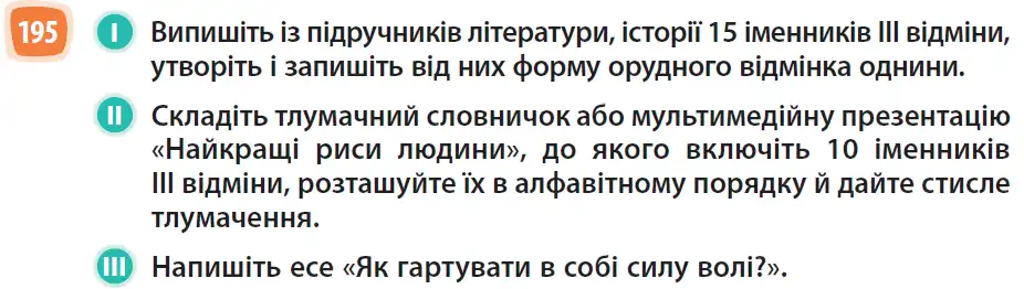 Зображення умови вправи номер 195 з підручника Українська Мова 6 клас Голуб