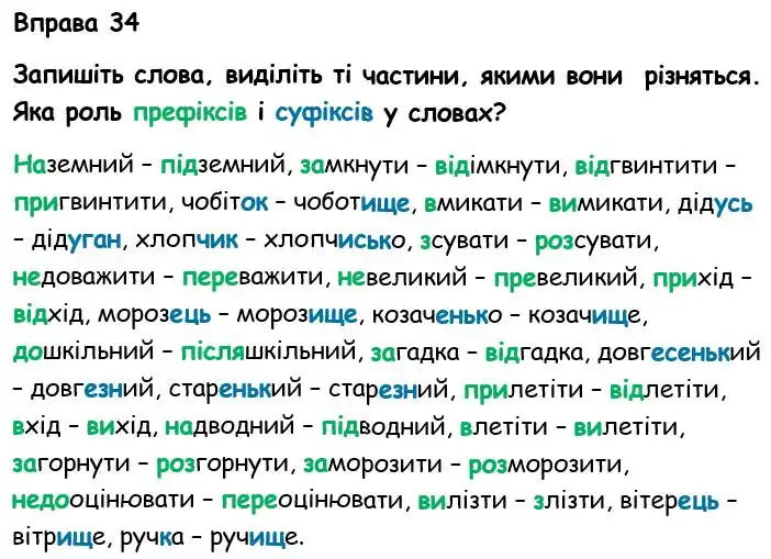 Зображення розв'язку вправи номер 34 з ГДЗ Українська Мова 6 клас Голуб