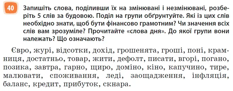 Зображення умови вправи номер 40 з підручника Українська Мова 6 клас Голуб