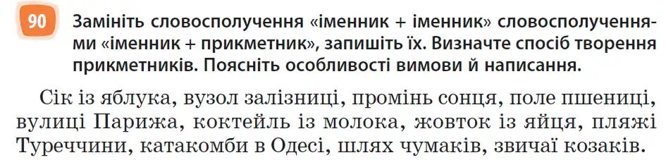 Зображення умови вправи номер 90 з підручника Українська Мова 6 клас Голуб