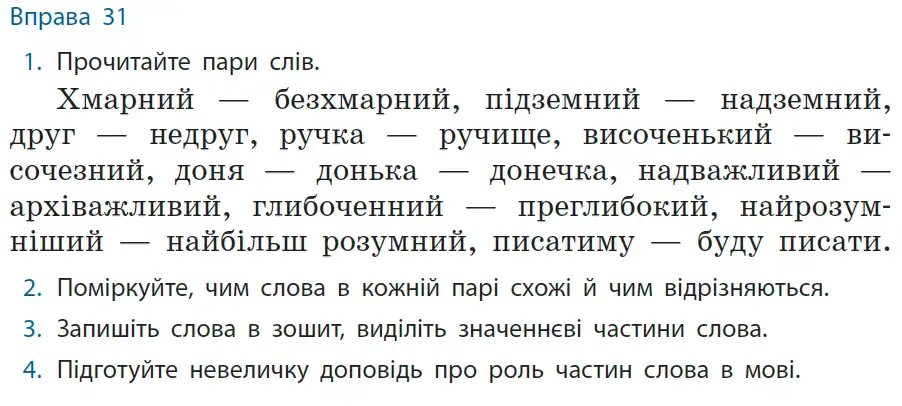 Зображення умови вправи номер 31 з підручника Українська Мова 6 клас Літвінова