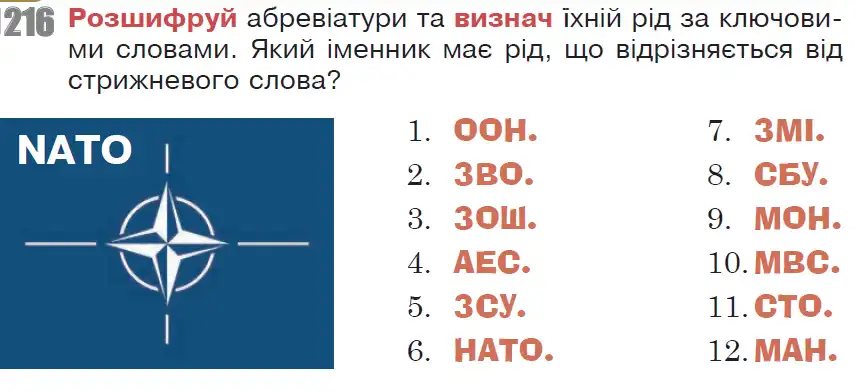 Зображення умови вправи номер 216 з підручника Українська Мова 6 клас Онатій