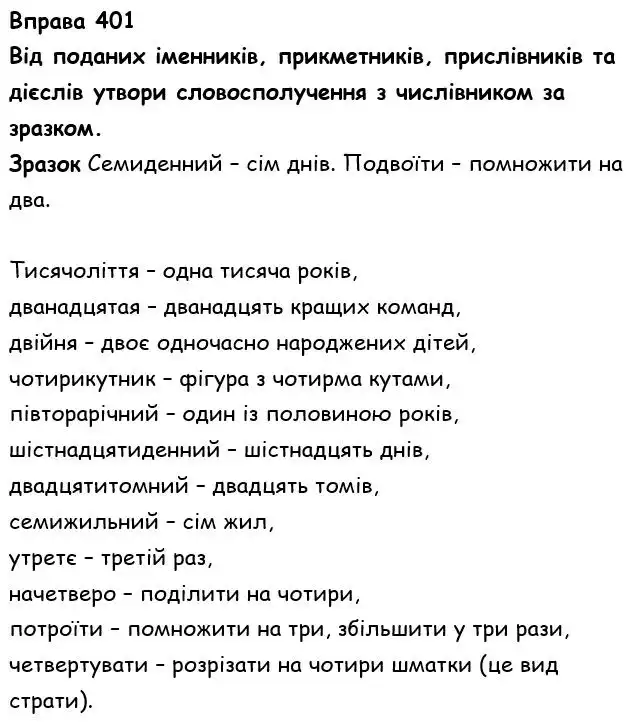 Зображення розв'язку вправи номер 401 з ГДЗ Українська Мова 6 клас Онатій