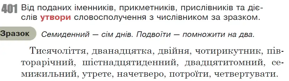 Зображення умови вправи номер 401 з підручника Українська Мова 6 клас Онатій