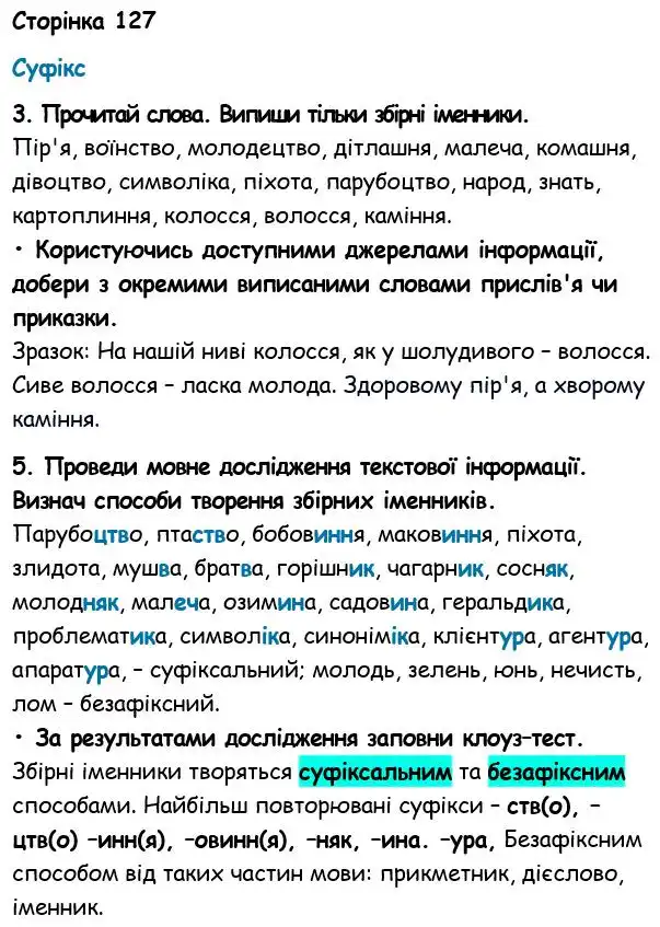 Зображення розв'язку вправи сторінку 127 з ГДЗ Українська Мова 6 клас Семеног