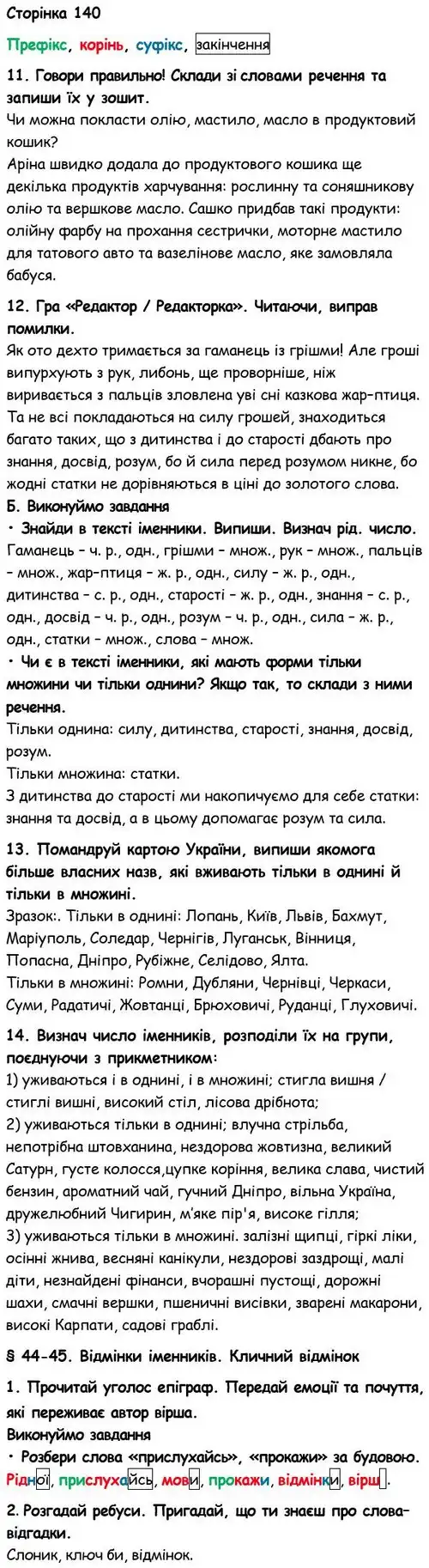 Зображення розв'язку вправи сторінку 140 з ГДЗ Українська Мова 6 клас Семеног