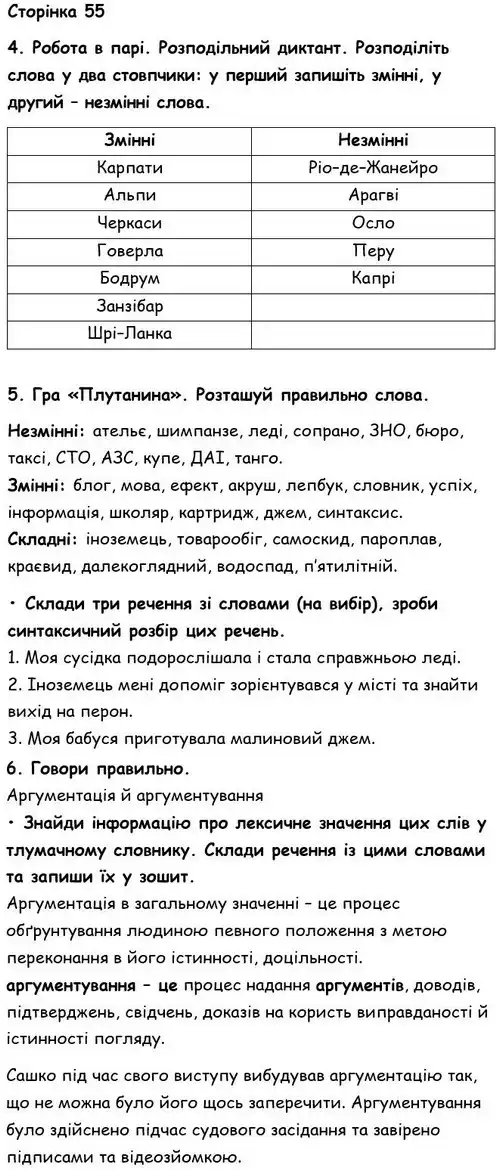 Зображення розв'язку вправи сторінку 55 з ГДЗ Українська Мова 6 клас Семеног