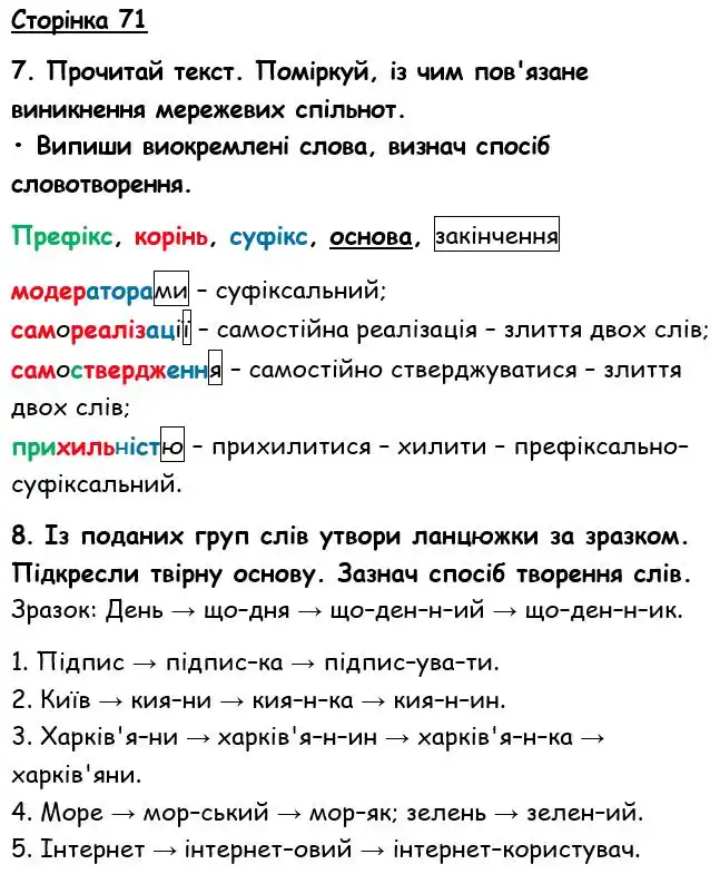 Зображення розв'язку вправи номер 71 з ГДЗ Українська Мова 6 клас Семеног