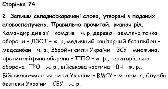 Зображення розв'язку вправи номер 74 з ГДЗ Українська Мова 6 клас Семеног