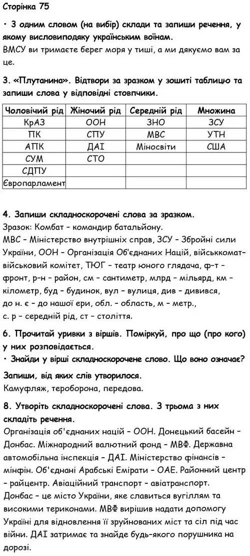 Зображення розв'язку вправи номер 75 з ГДЗ Українська Мова 6 клас Семеног