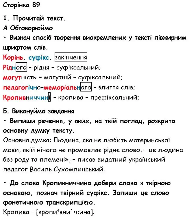 Зображення розв'язку вправи номер 89 з ГДЗ Українська Мова 6 клас Семеног