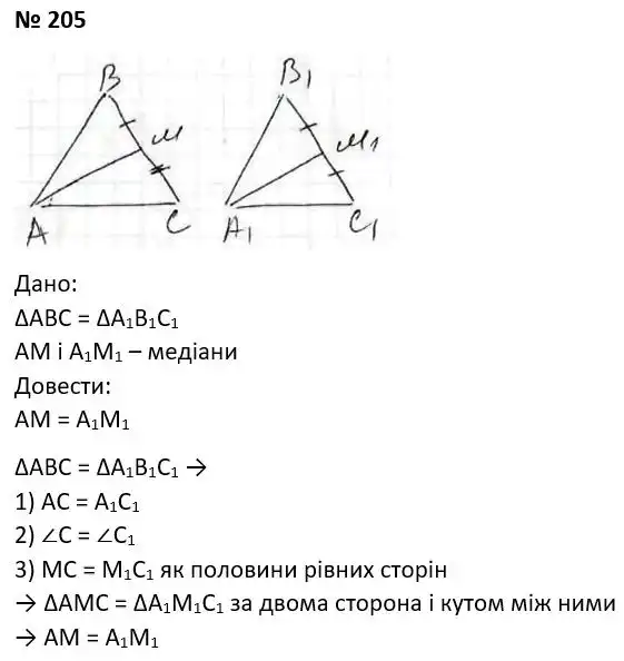 Зображення розв'язку задачі номер 205 з ГДЗ Геометрія 7 клас Мерзляк