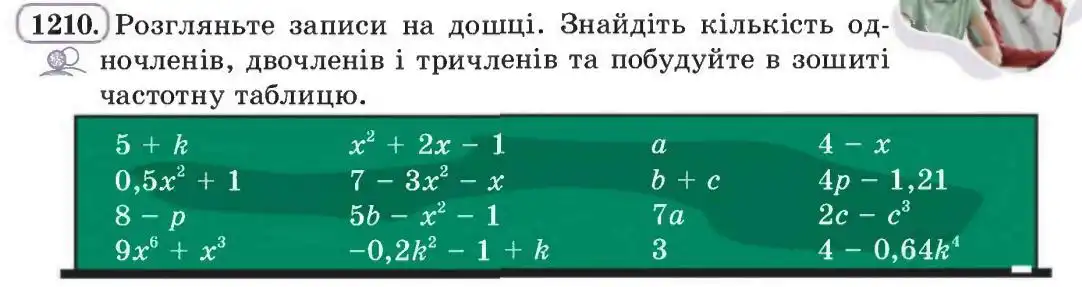 Зображення умови задачі номер 1210 з підручника Алгебра 8 клас Бевз