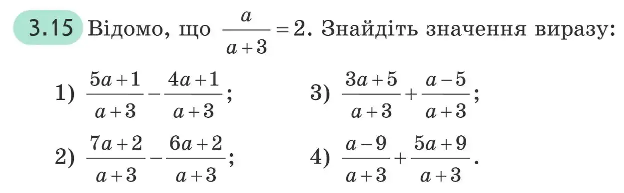 Зображення умови задачі номер 3.15 з підручника Алгебра 8 клас Прокопенко