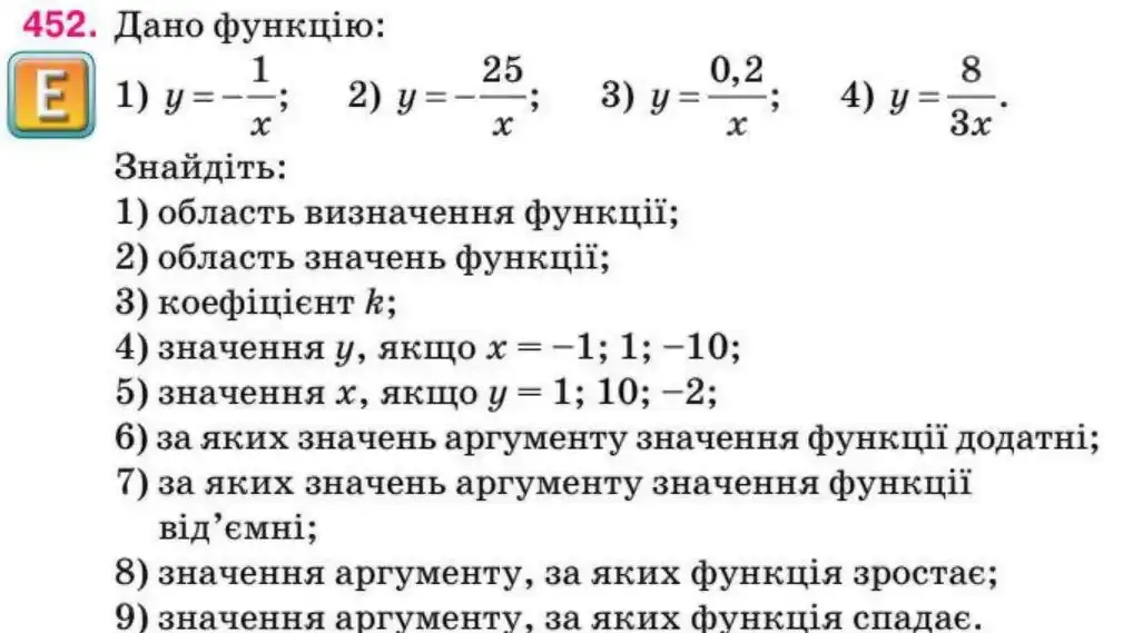 Зображення умови задачі номер 452 з підручника Алгебра 8 клас Тарасенкова