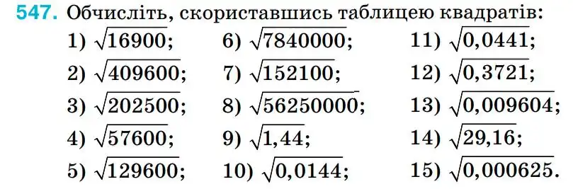 Зображення умови задачі номер 547 з підручника Алгебра 8 клас Тарасенкова