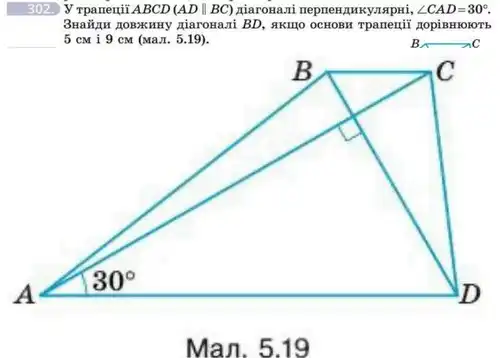 Зображення умови задачі номер 302 з підручника Геометрія 8 клас Бевз