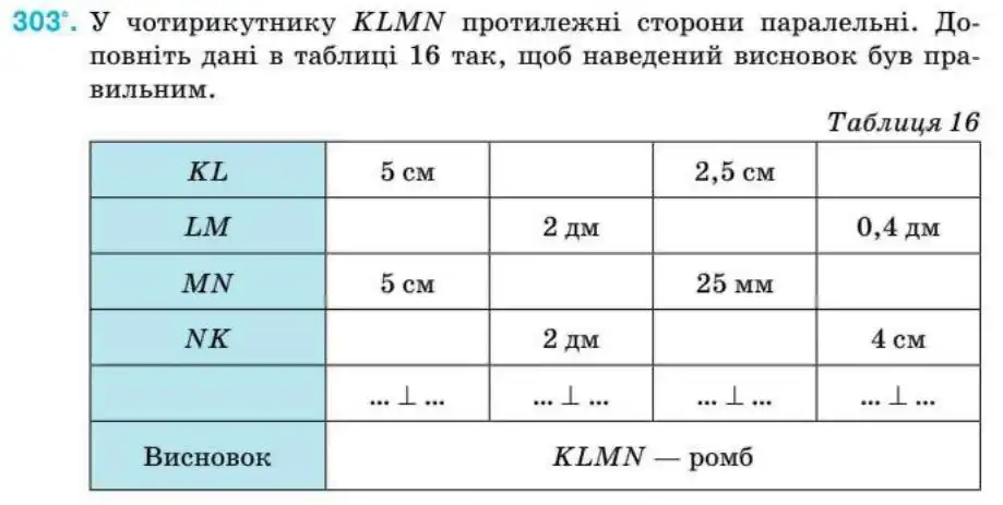 Зображення умови задачі номер 303 з підручника Геометрія 8 клас Бурда