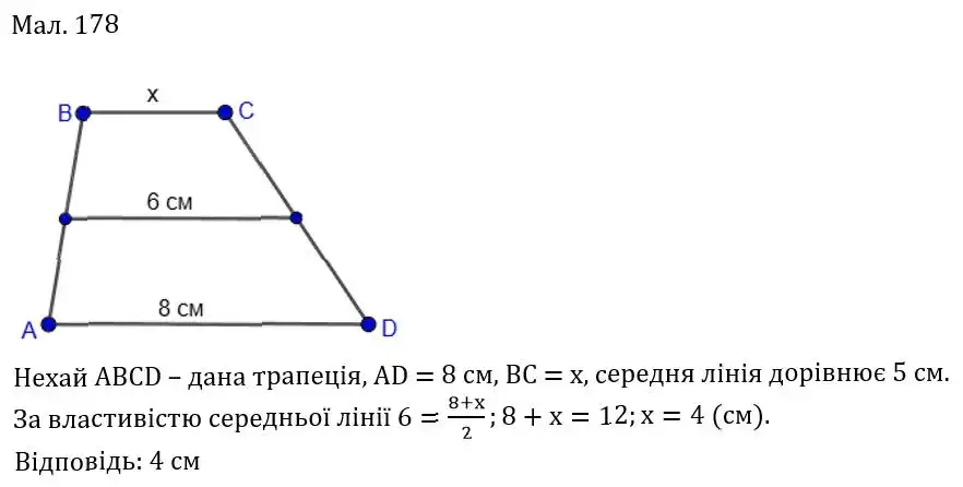 Зображення розв'язку задачі номер 425 (малюнок 178) з ГДЗ Геометрія 8 клас Бурда