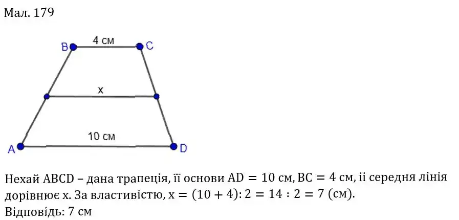 Зображення розв'язку задачі номер 425 (малюнок 179) з ГДЗ Геометрія 8 клас Бурда