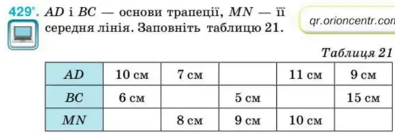 Зображення умови задачі номер 429 з підручника Геометрія 8 клас Бурда