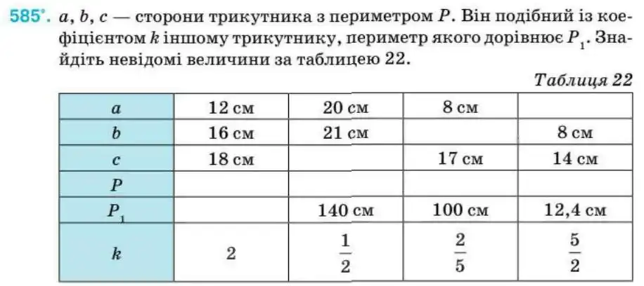 Зображення умови задачі номер 585 з підручника Геометрія 8 клас Бурда