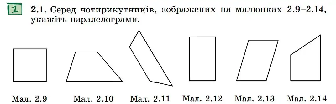 Зображення умови задачі номер 2.1 з підручника Геометрія 8 клас Істер