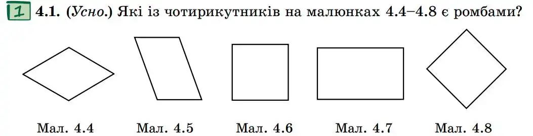 Зображення умови задачі номер 4.1 з підручника Геометрія 8 клас Істер
