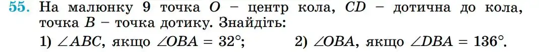 Зображення умови задачі номер 55 з підручника Геометрія 8 клас Істер