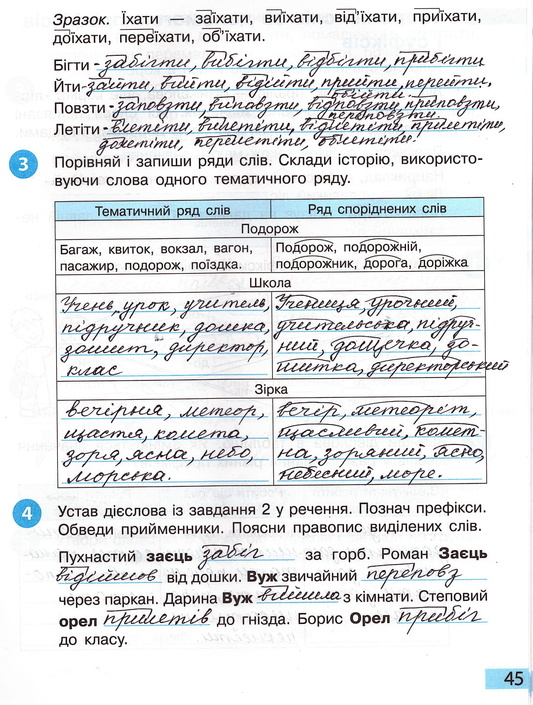 Сторінка 45 частина 1 гдз робочий зошит українська мова 4 клас Большакова  Хворостяний